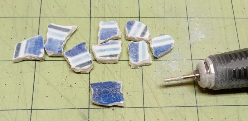 Judy Larson's Broken  AKA Bits and Pieces Dish Jewelry - , Metalwork, Filing, Finishing, Tumbling, Tumble, Tumbling Jewelry, Butane Torch, Soldering, Solder, Design, using Corelle shards